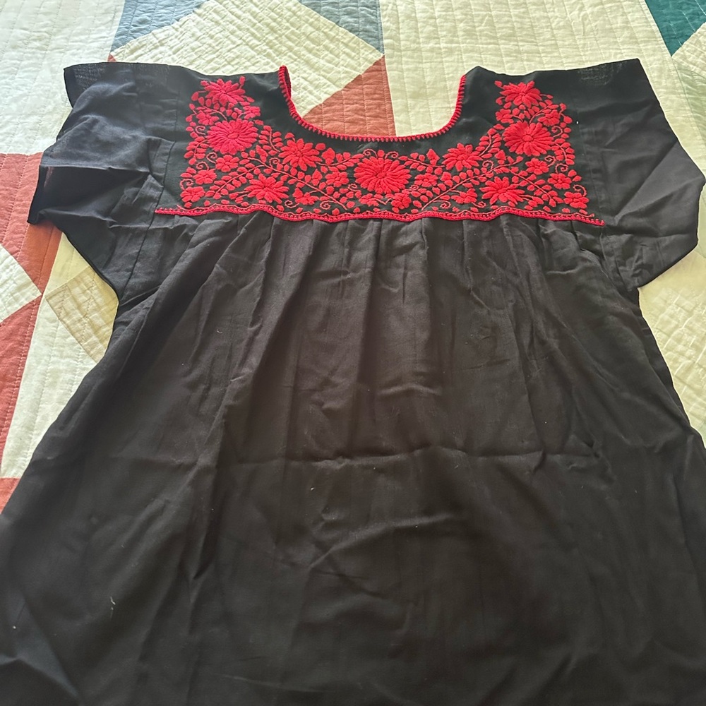 Embroidered Black and Red Women's Top